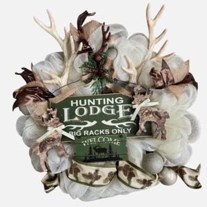 Handcrafted 22" Hunting Lodge Big Racks Only Holiday Front Entryway Door Wreath